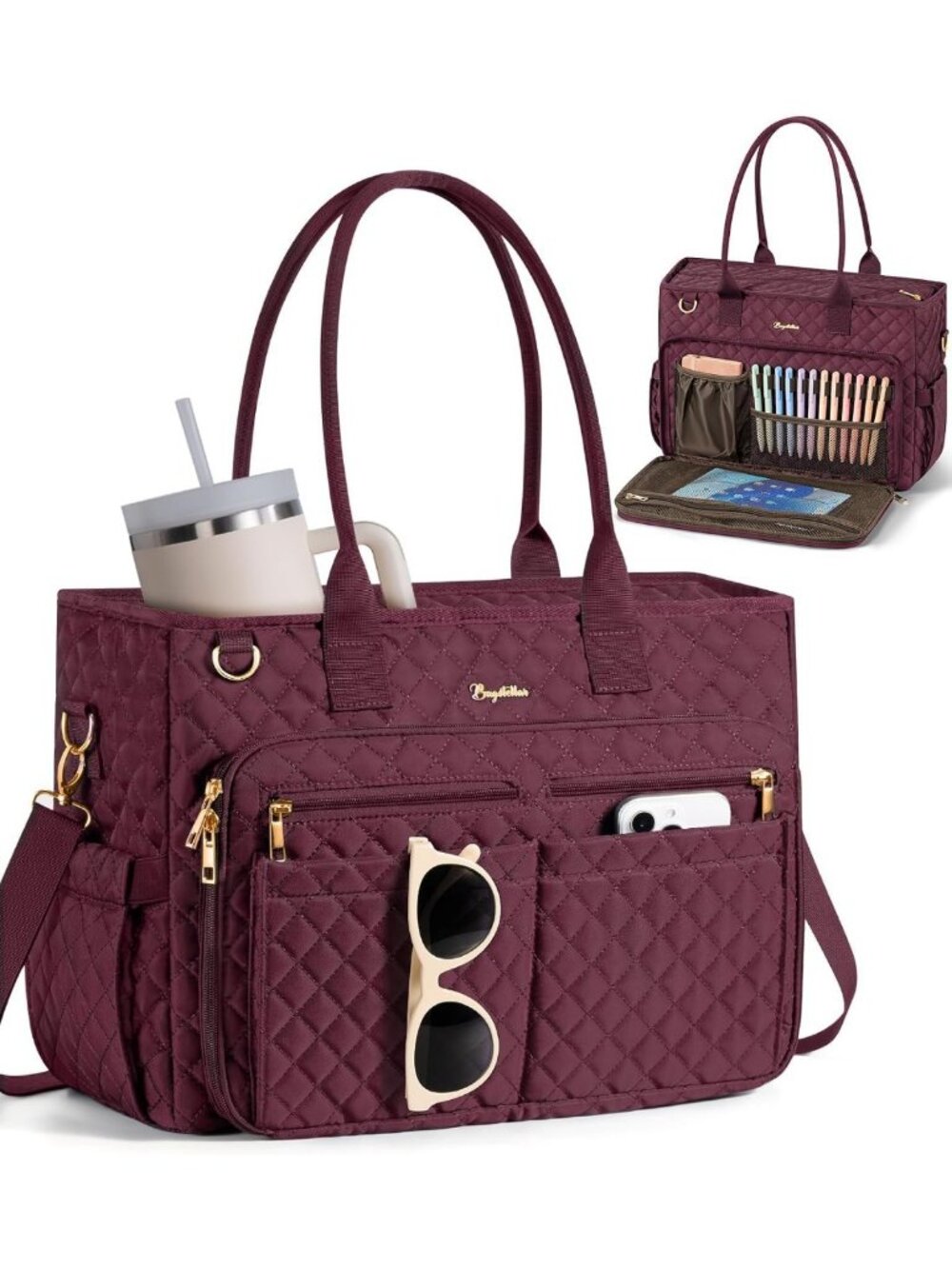 Stylish Teacher Tote Bag for Women, 15.6" Laptop Work & Computer Bag